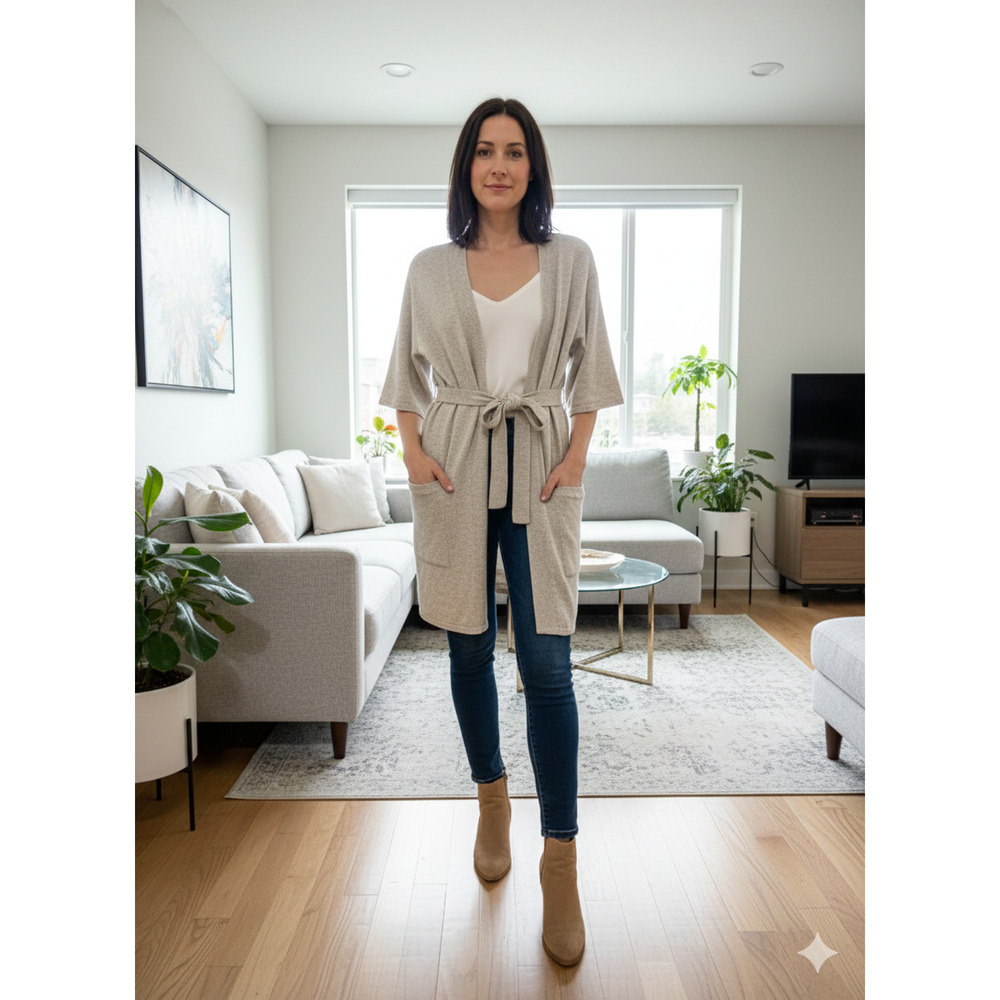 Vince Women's Short Sleeve Open Cardigan Sweater beige Cozy timeless Size S
